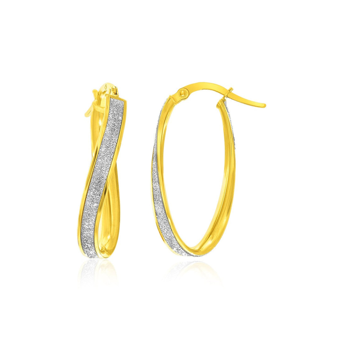 Lovcia Luxury Glamorous 14K Two-Tone Gold Glittery Twist Oval Hoop Earrings-Earrings-Two-Tone Gold-Two-Tone Gold