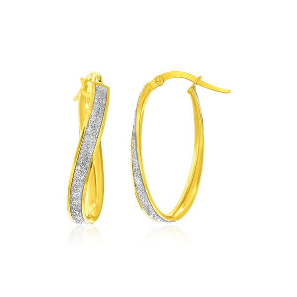 Lovcia Luxury Glamorous 14K Two-Tone Gold Glittery Twist Oval Hoop Earrings-Earrings-Two-Tone Gold-Two-Tone Gold