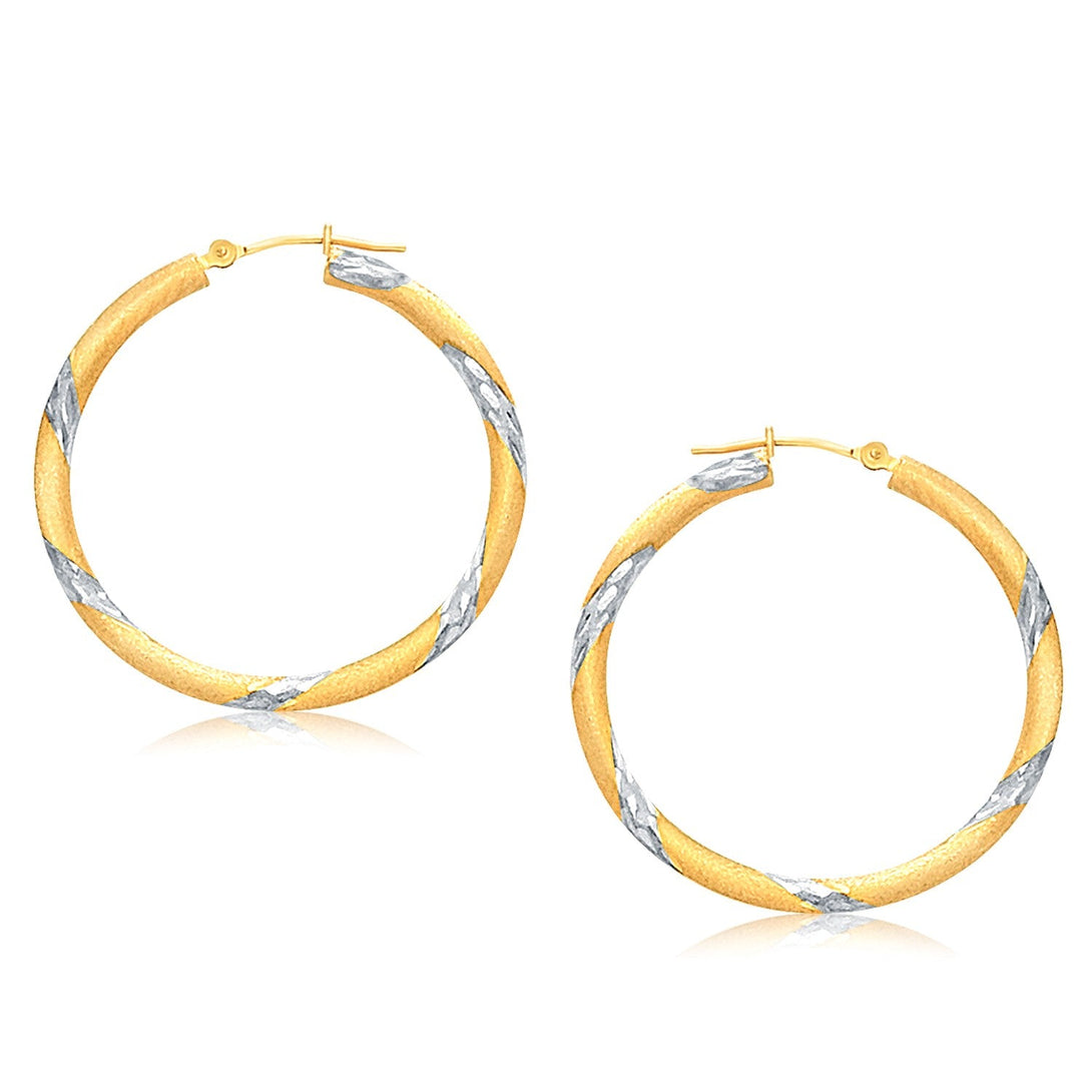 Lovcia Luxury Glamorous 14k Two-Tone Gold Polished Hoop Earrings with Snap Lock (30mm)-Earrings-Two-Tone Gold-Two-Tone Gold