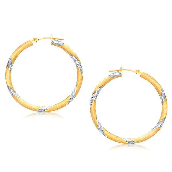 Lovcia Luxury Glamorous 14k Two-Tone Gold Polished Hoop Earrings with Snap Lock (30mm)-Earrings-Two-Tone Gold-Two-Tone Gold