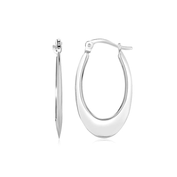 Lovcia Luxury Glamorous 14k White Gold Graduated Oval Hoops with Snap Lock Backs-Earrings-White Gold-White Gold