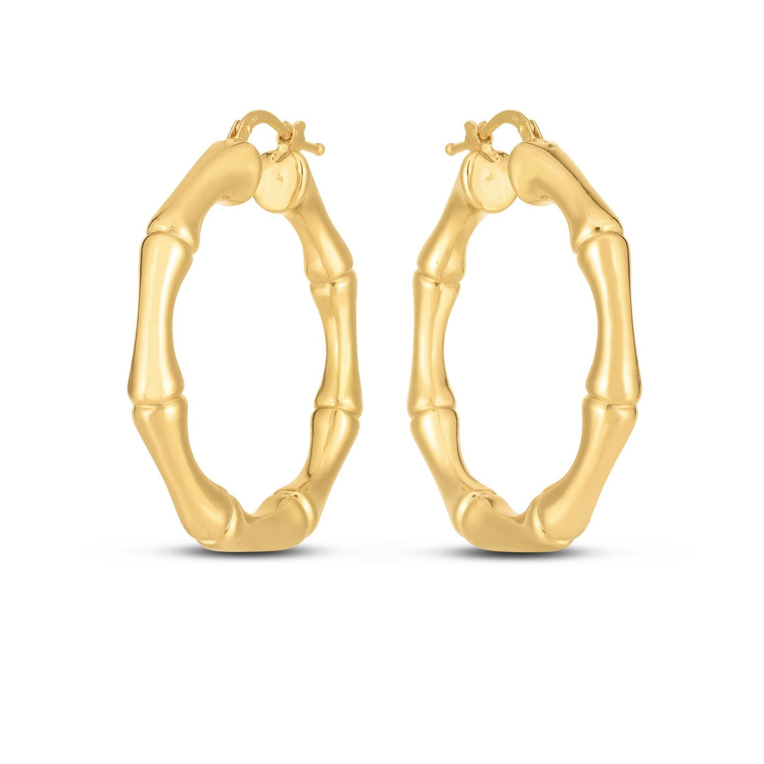 Lovcia Luxury Glamorous 14k Yellow Gold Bamboo Hoop Earrings-Earrings-Yellow Gold-Yellow Gold