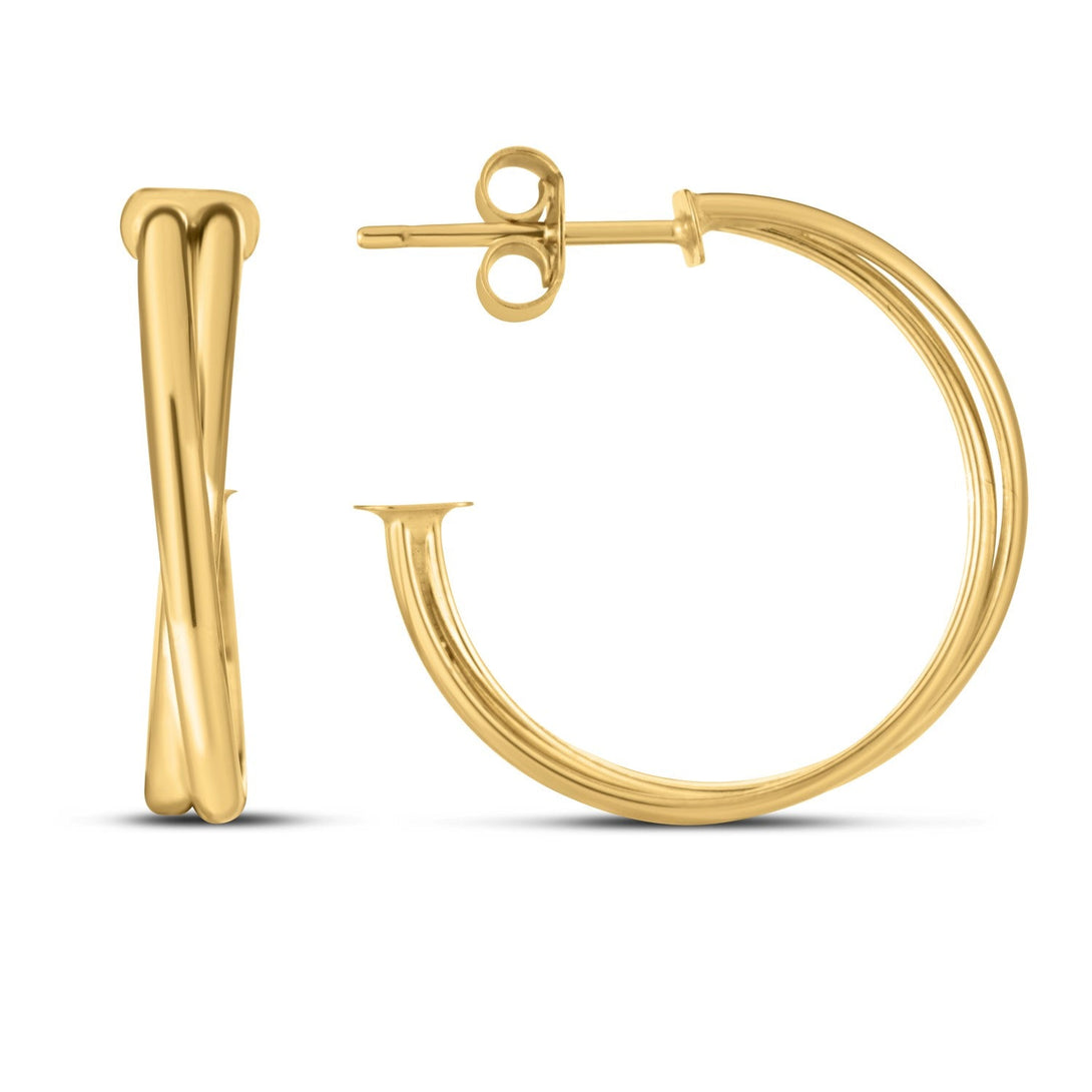 Lovcia Luxury Glamorous 14k Yellow Gold Crossover Hoop Earrings-Earrings-Yellow Gold-Yellow Gold