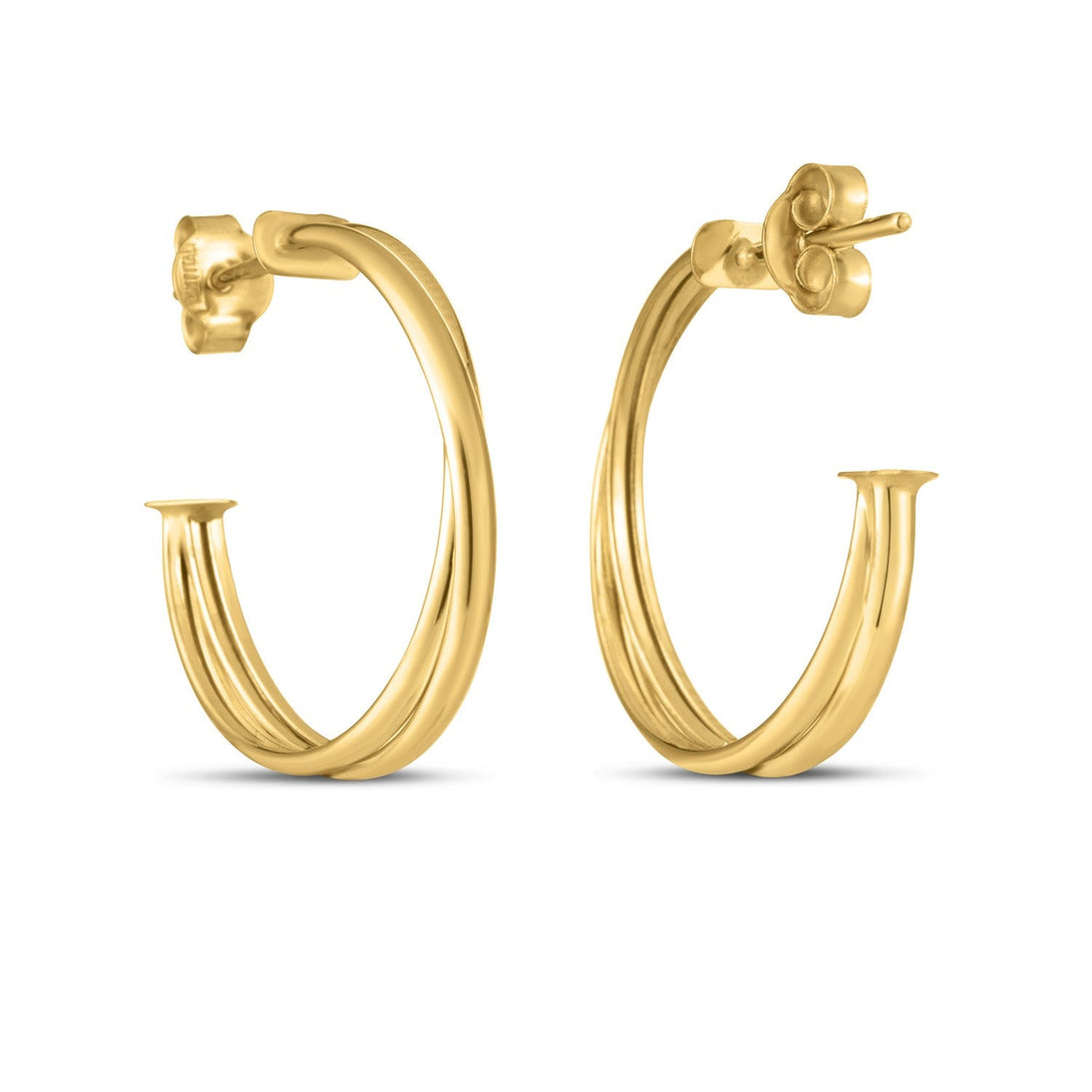 Lovcia Luxury Glamorous 14k Yellow Gold Crossover Hoop Earrings-Earrings-Yellow Gold-Yellow Gold