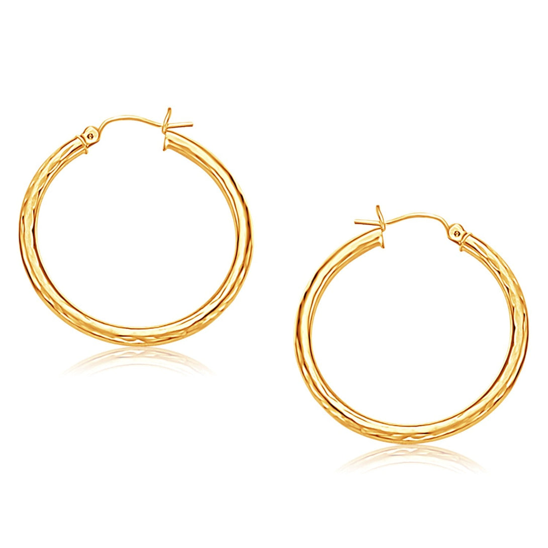 Lovcia Luxury Glamorous 14K Yellow Gold Diamond-Cut Hoop Earrings (30mm)-Earrings-Yellow Gold-Yellow Gold