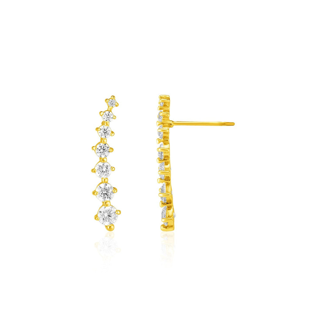 Lovcia Luxury Glamorous 14k Yellow Gold Ear Climbers with Sparkling Cubic Zirconia Stones-Earrings-Yellow Gold-Yellow Gold