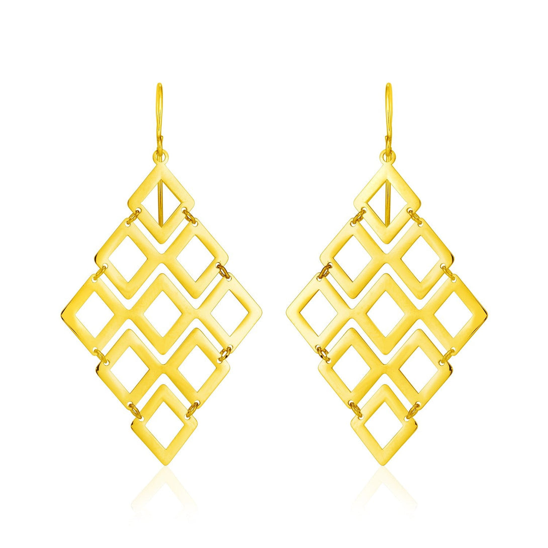 Lovcia Luxury Glamorous 14k Yellow Gold Earrings with Polished Open Diamond Designs-Earrings-Yellow Gold-Yellow Gold