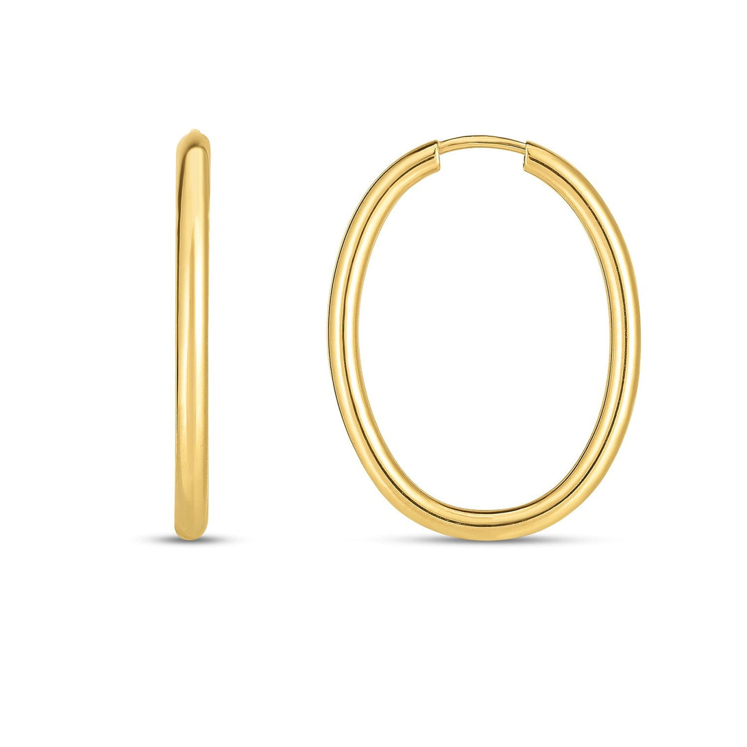 Lovcia Luxury Glamorous 14k Yellow Gold Oval Hoop Earrings (2x25mm)-Earrings-Yellow Gold-Yellow Gold