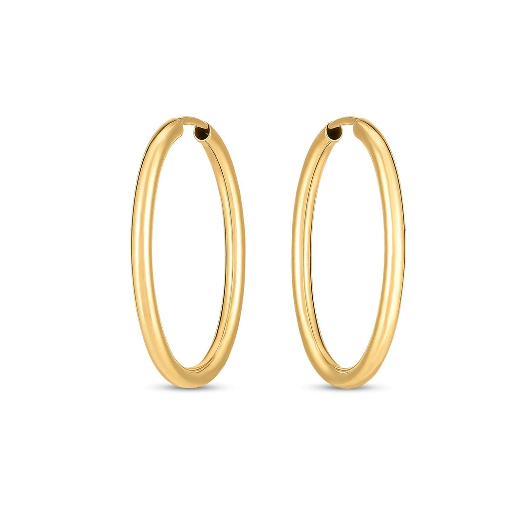Lovcia Luxury Glamorous 14k Yellow Gold Oval Hoop Earrings (2x25mm)-Earrings-Yellow Gold-Yellow Gold