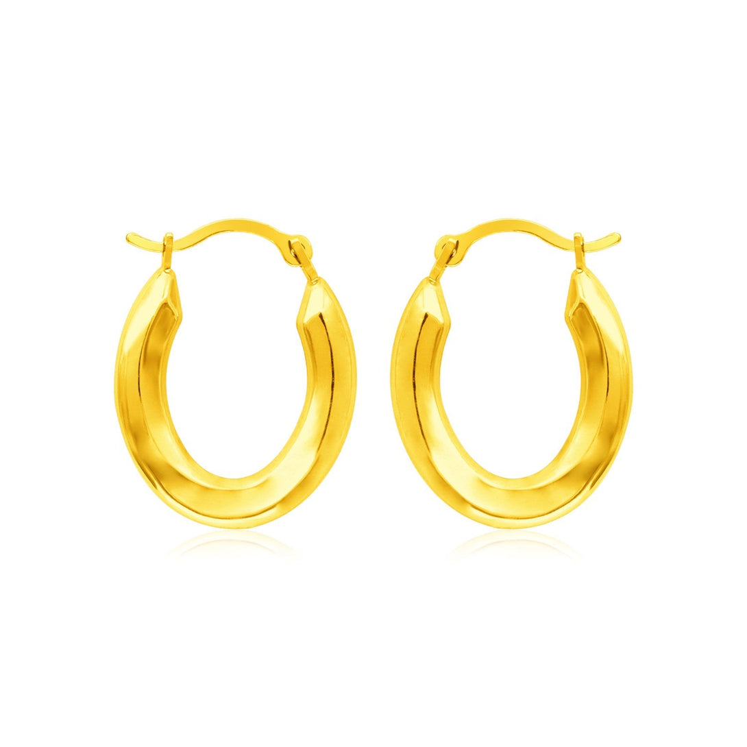 Lovcia Luxury Glamorous 14K Yellow Gold Polished Oval Hoop Earrings with Hinged Clasps-Earrings-Yellow Gold-Yellow Gold