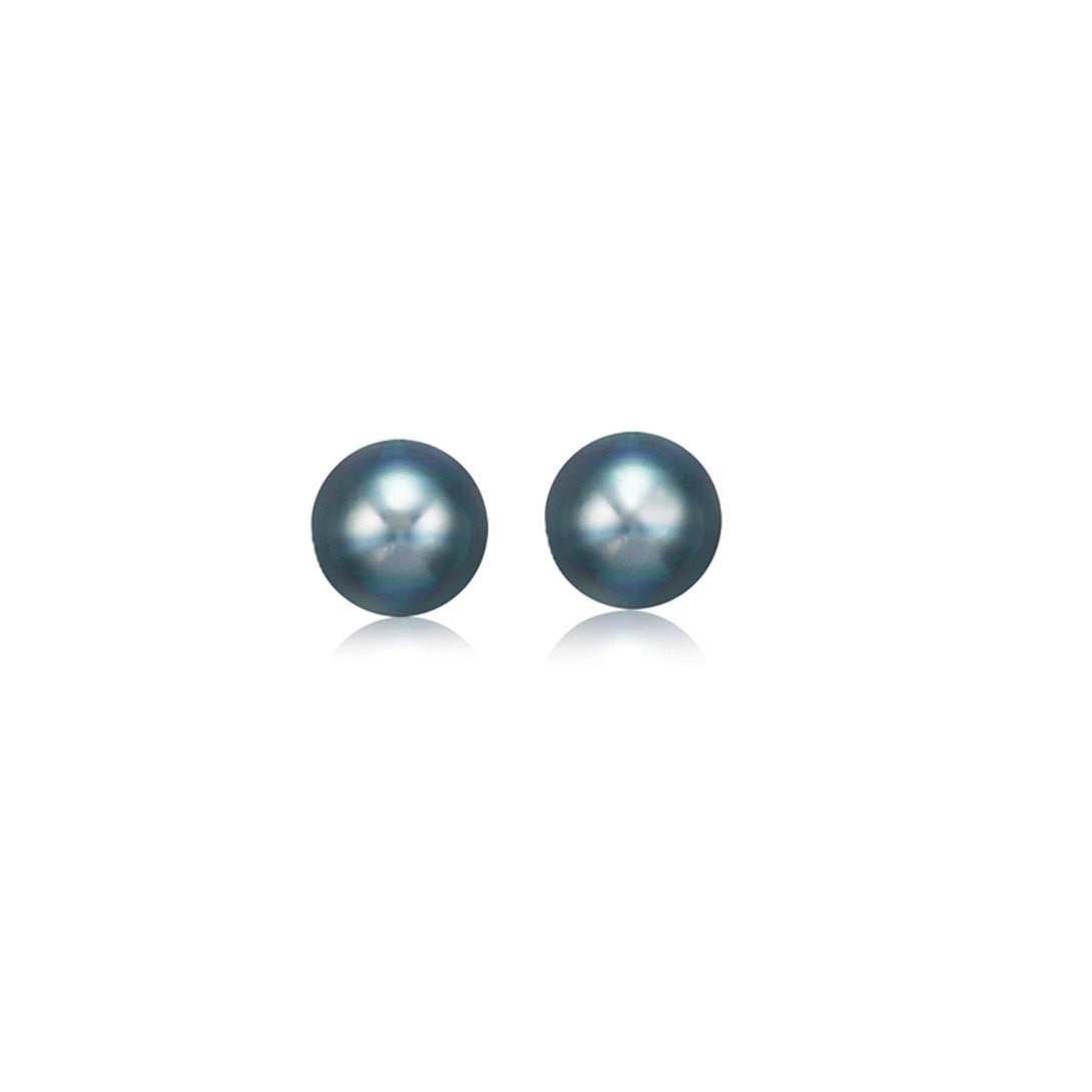 Lovcia Luxury Glamorous 14k Yellow Gold Round Black Freshwater Pearl Stud Earrings (6mm)-Earrings-Yellow Gold-Yellow Gold