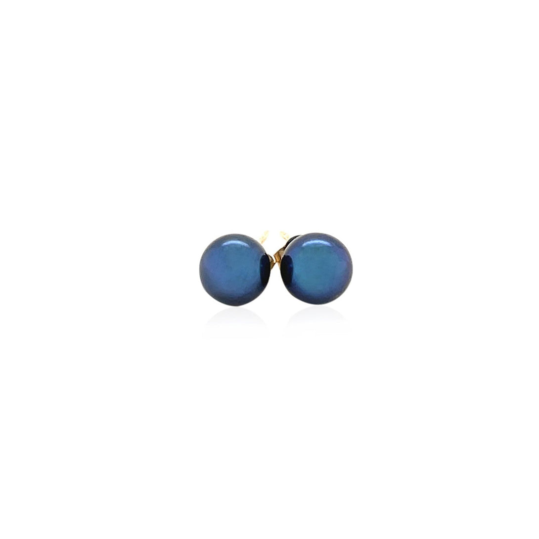 Lovcia Luxury Glamorous 14k Yellow Gold Round Black Freshwater Pearl Stud Earrings (6mm)-Earrings-Yellow Gold-Yellow Gold