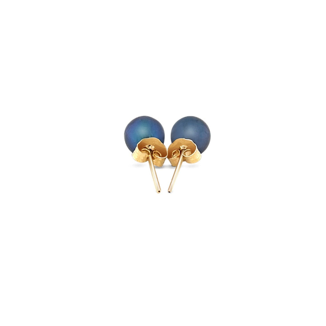 Lovcia Luxury Glamorous 14k Yellow Gold Round Black Freshwater Pearl Stud Earrings (6mm)-Earrings-Yellow Gold-Yellow Gold