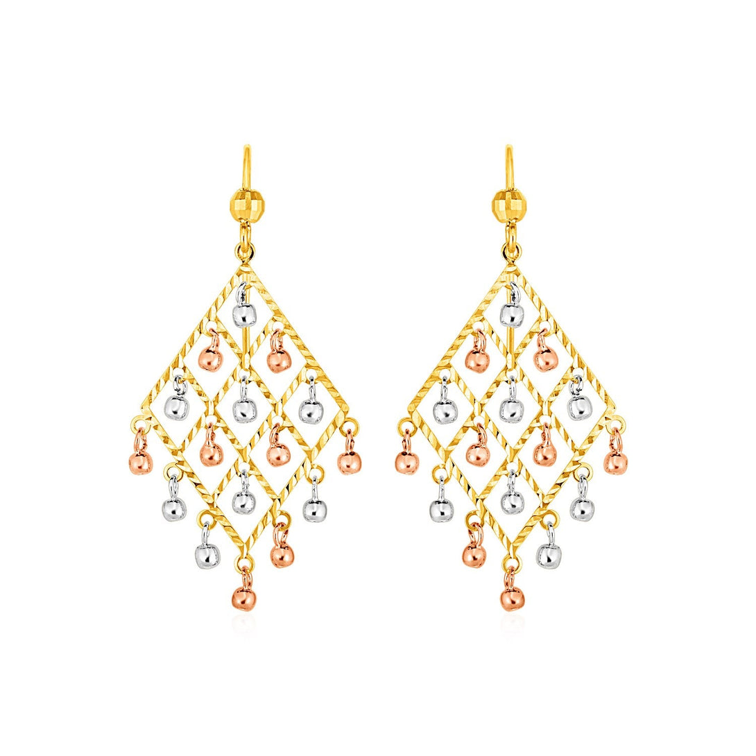 Lovcia Luxury Glamorous Tri-Color Gold Chandelier Earrings with Textured Ball Drops-Earrings-Tri-Color Gold-Tri-Color Gold