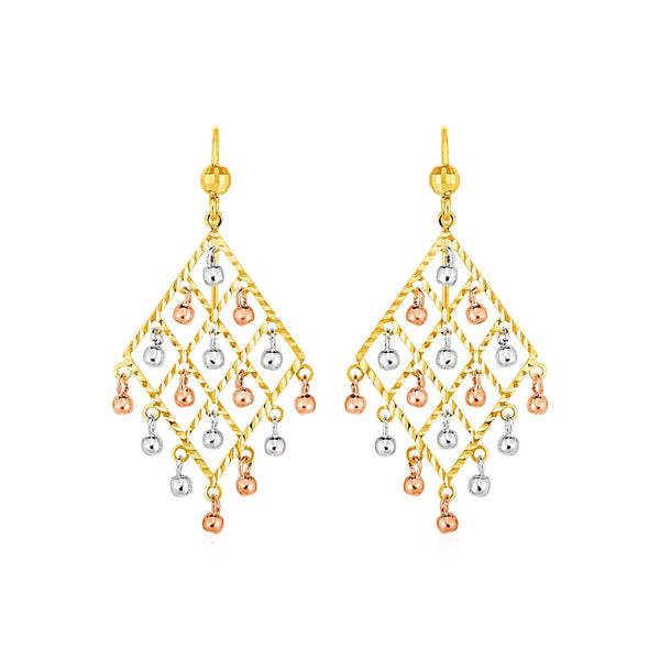 Buy LOVCIA Luxury Glamorous Tri-Color Gold Chandelier Earrings with Textured Ball Drops