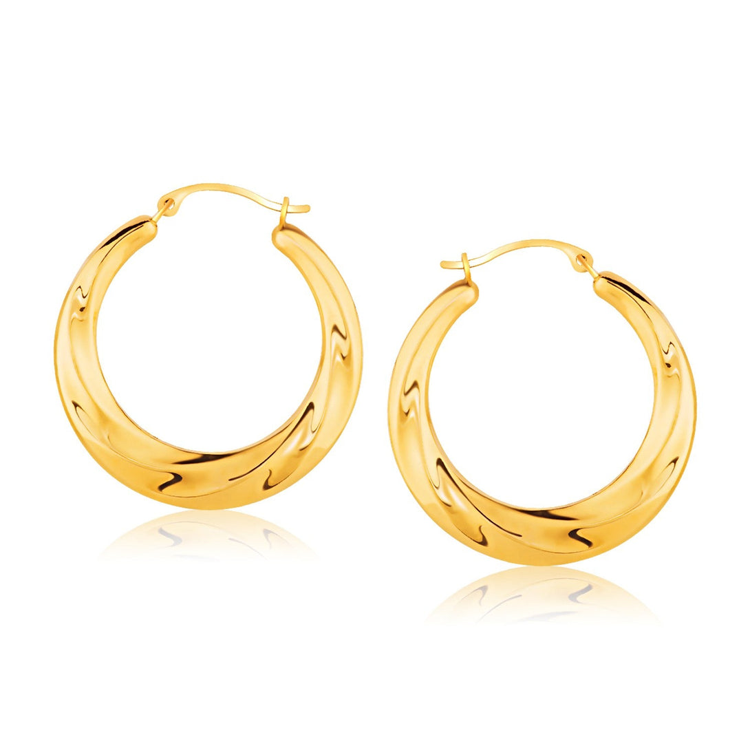 Lovcia Luxury Gleaming 14k Yellow Gold Tapered Textured Hoop Earrings-Earrings-Yellow Gold-Yellow Gold