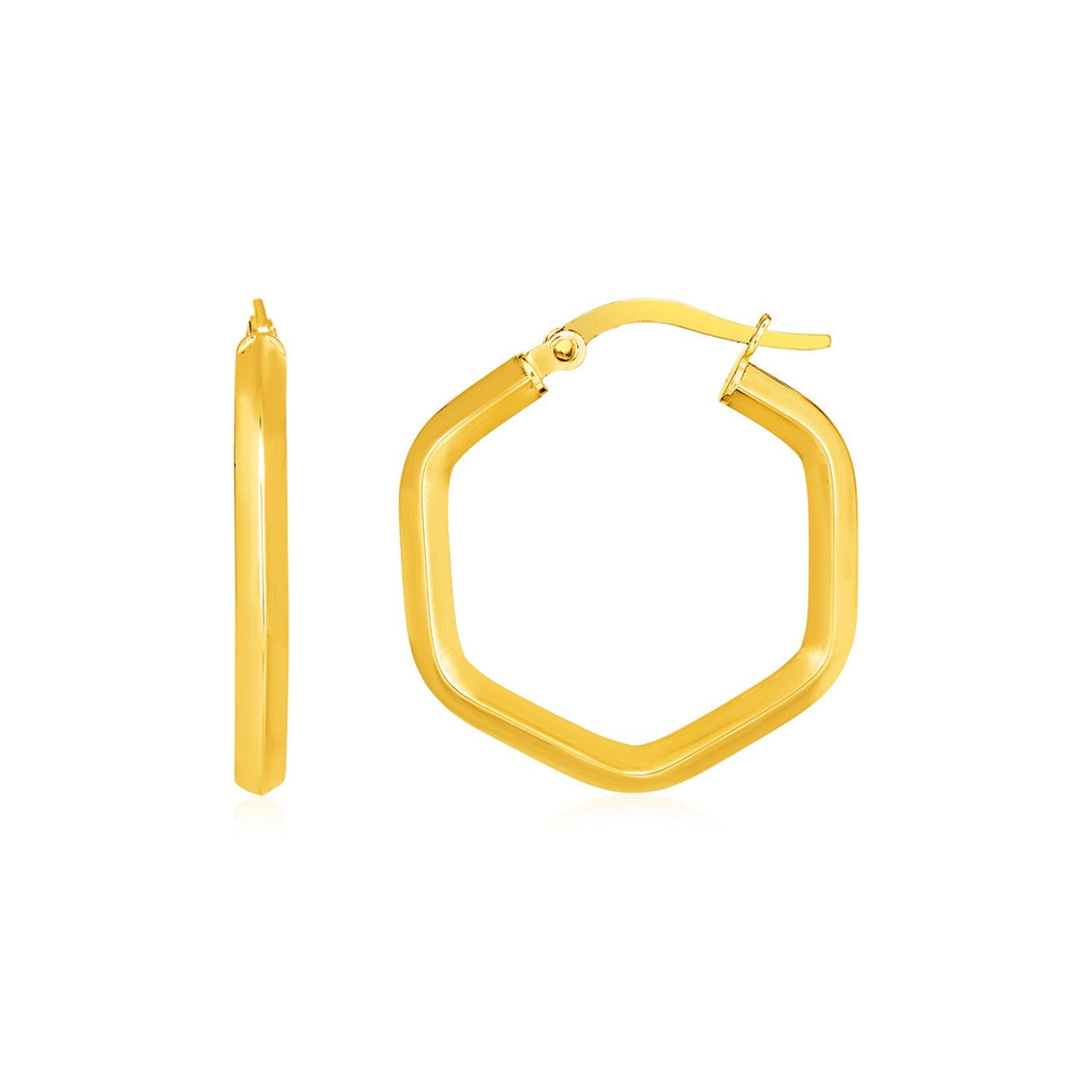Lovcia Luxury Hexagonal 14k Yellow Gold Polished Hoop Earrings-Earrings-Yellow Gold-Yellow Gold