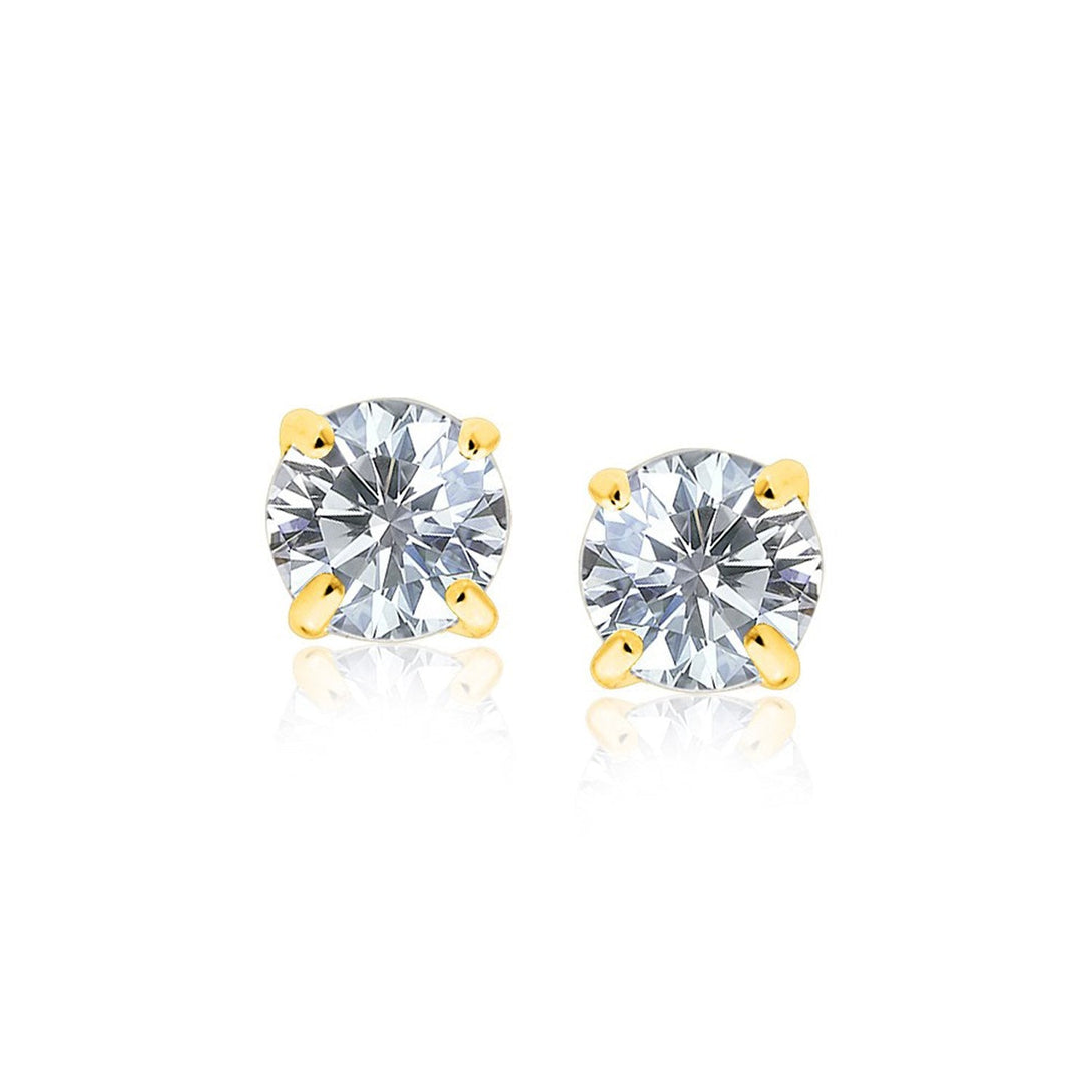 Lovcia Luxury Radiant 14K Yellow Gold Stud Earrings with 7mm White Cubic Zirconia-Earrings-Yellow Gold-Yellow Gold