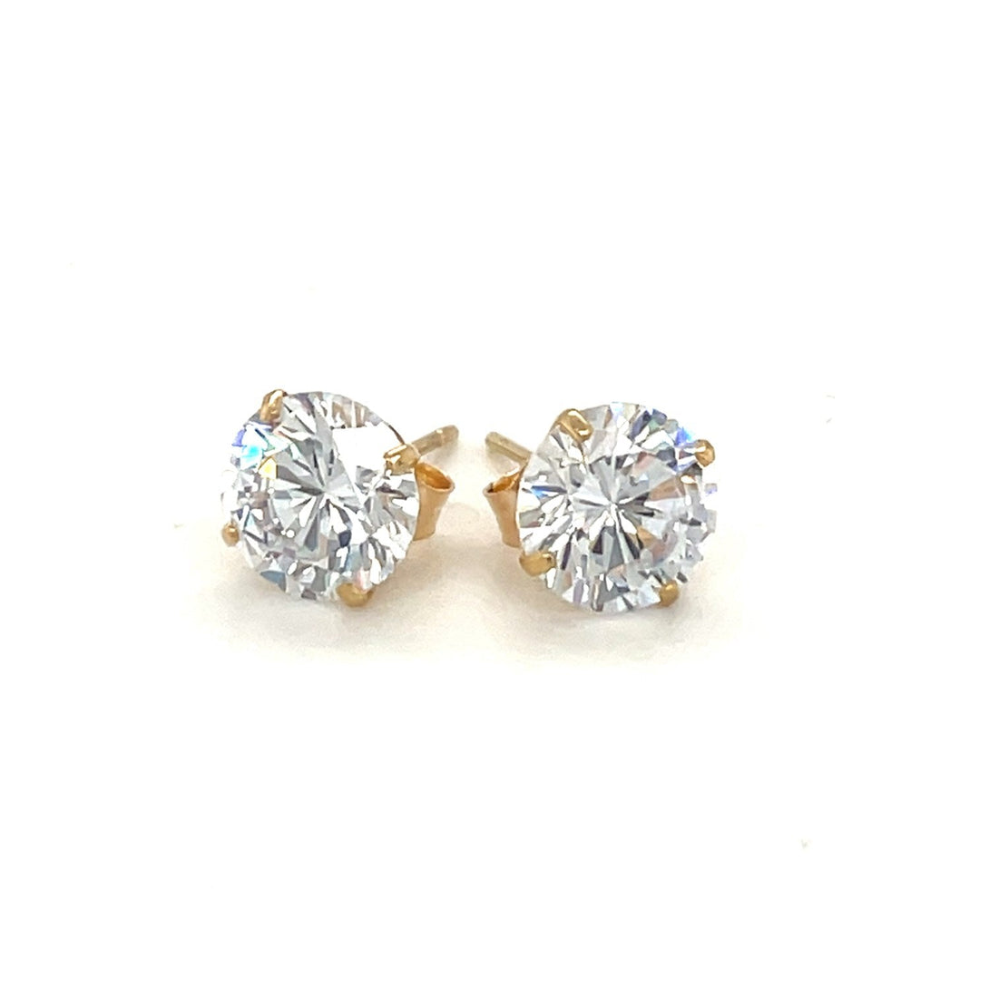 Lovcia Luxury Radiant 14K Yellow Gold Stud Earrings with 7mm White Cubic Zirconia-Earrings-Yellow Gold-Yellow Gold