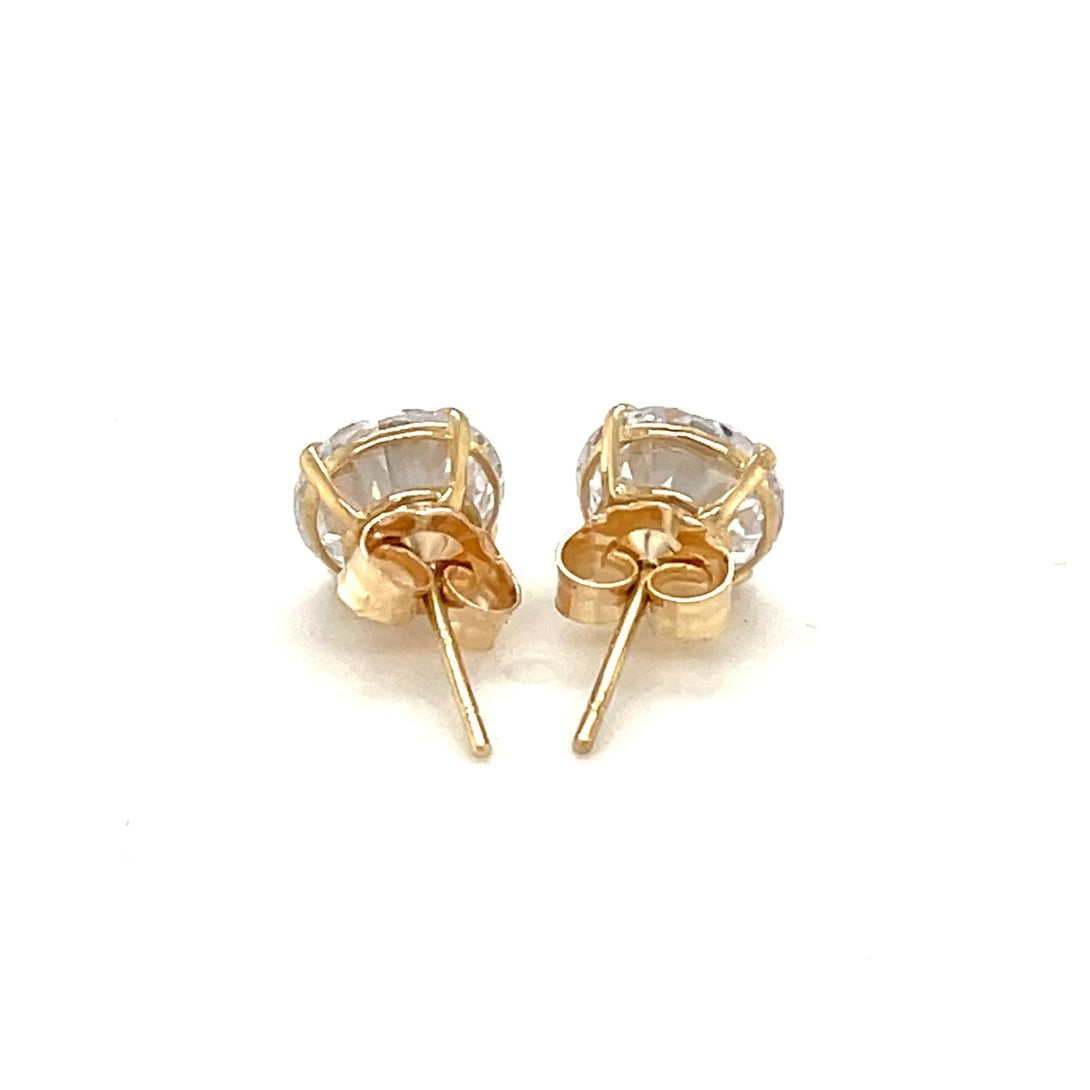 Lovcia Luxury Radiant 14K Yellow Gold Stud Earrings with 7mm White Cubic Zirconia-Earrings-Yellow Gold-Yellow Gold