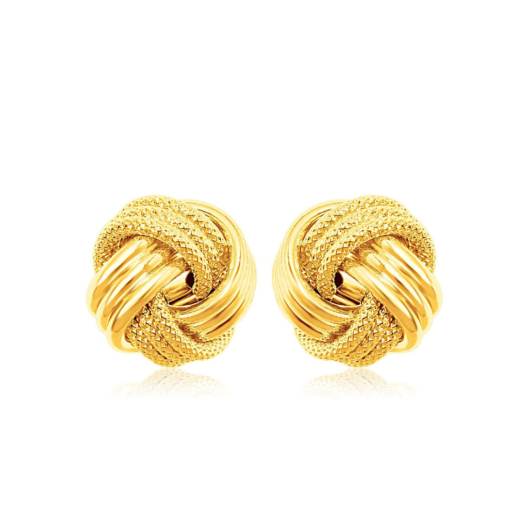 Buy LOVCIA Luxury Radiant Ridge Texture Love Knot Earrings in 14K Yellow Gold