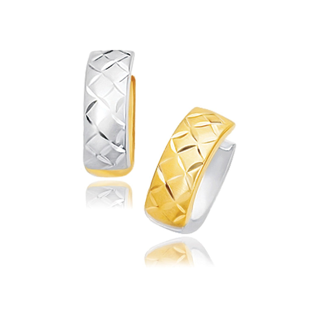 Lovcia Luxury Reversible 14K Gold Quilted Hinged Hoop Earrings in Two-Tone Design-Earrings-Two-Tone Gold-Two-Tone Gold