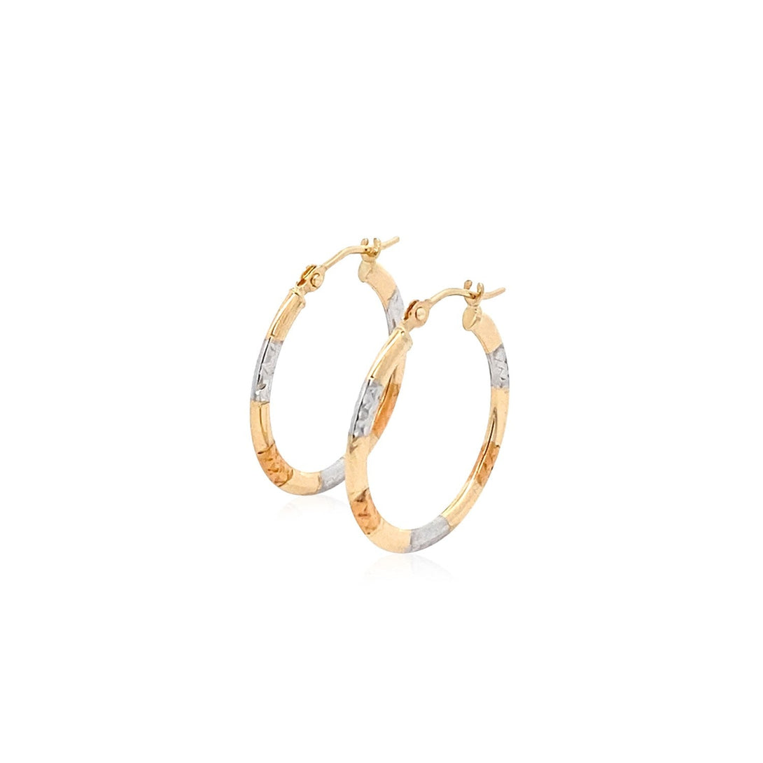 Lovcia Luxury Tri-Color 10k Gold Hoop Earrings with Diamond-Cut Accents (20mm)-Earrings-Tri-Color Gold-Tri-Color Gold