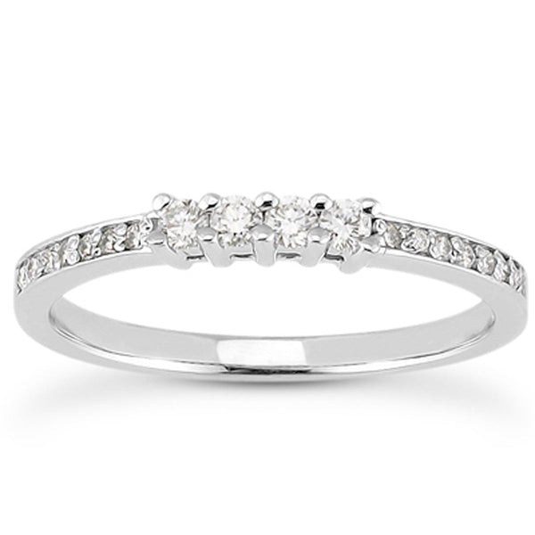 LOVCIA Luxury Jewelry 14k White Gold Diamond Wedding Band with Pave and Prong Set Accents