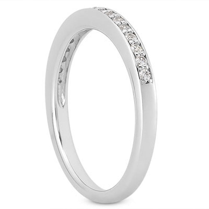 LOVCIA Luxury 14k White Gold Diamond Pave Wedding Band with Polished Edges