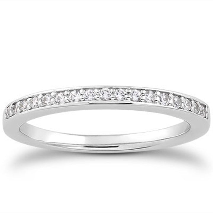 LOVCIA Luxury 14k White Gold Diamond Pave Wedding Band with Polished Edges