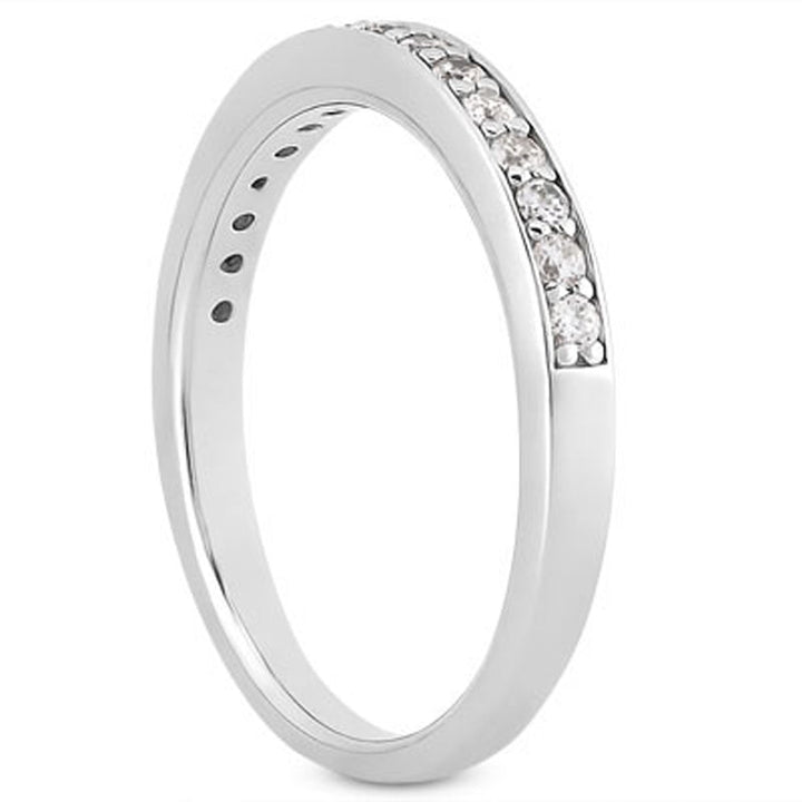 LOVCIA Luxury 14k White Gold Half Pave Diamond Wedding Band with 16 Round Diamonds