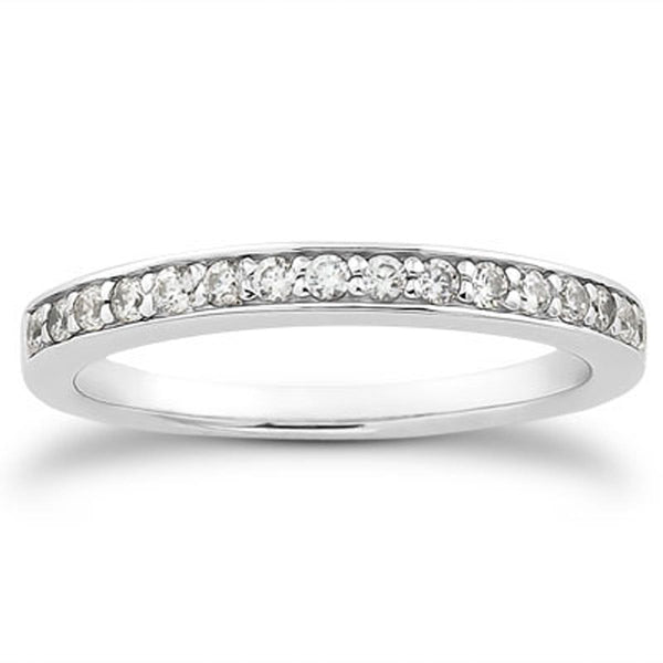 LOVCIA Luxury 14k White Gold Half Pave Diamond Wedding Band with 16 Round Diamonds