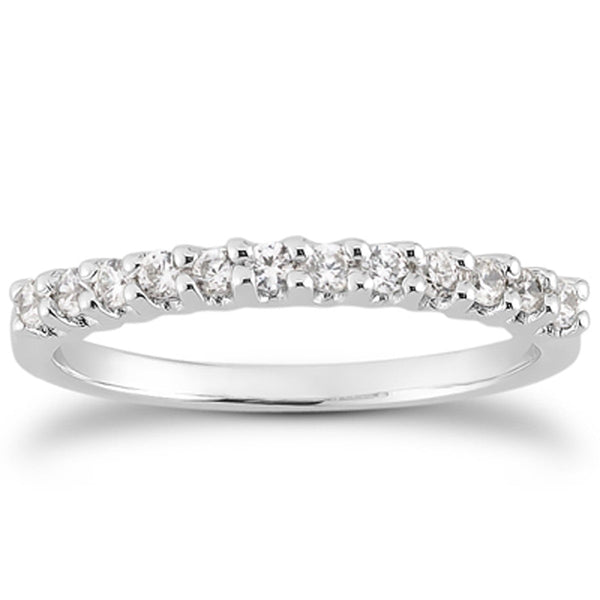 LOVCIA Luxury 14k White Gold Diamond Wedding Band with Shared Prong U Setting