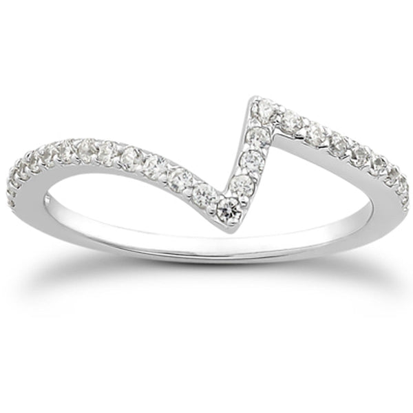 LOVCIA Luxury 14k White Gold Artistic Zig Zag Pave Diamond Wedding Band