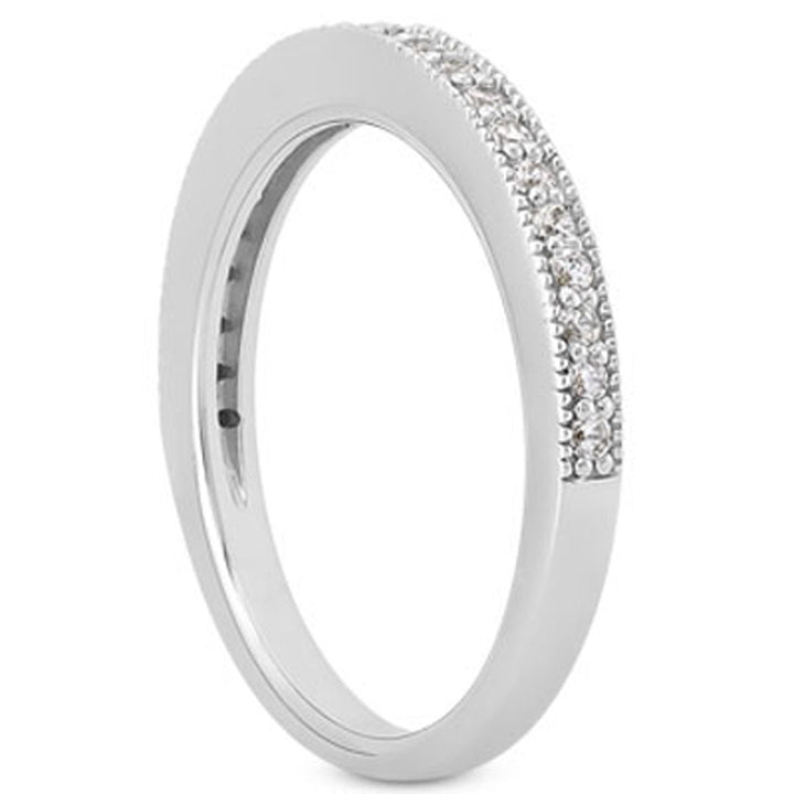 LOVCIA Luxury 14k White Gold Vintage Pave Diamond Milgrain Wedding Band with 23 Diamonds