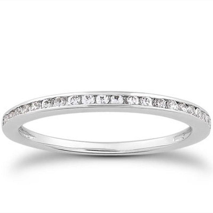 LOVCIA Luxury Jewelry 14k White Gold Diamond Channel Set Wedding Band