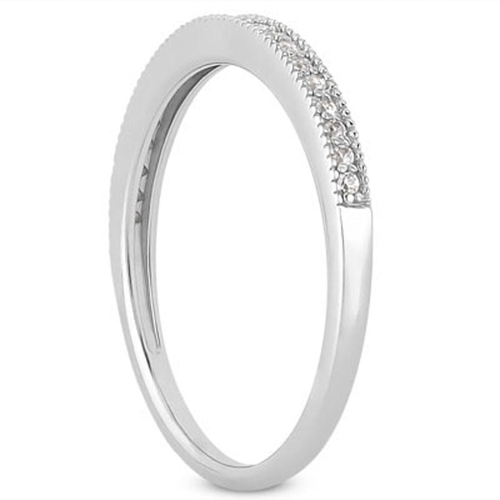 LOVCIA Luxury Jewelry Vintage-Style 14k White Gold Diamond Pave Milgrain Wedding Band