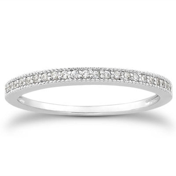 LOVCIA Luxury Jewelry Vintage-Style 14k White Gold Diamond Pave Milgrain Wedding Band