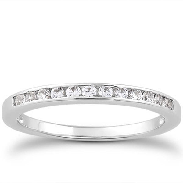 LOVCIA Luxury 14k White Gold Channel Set Diamond Eternity Band with 12 Sparkling Diamonds