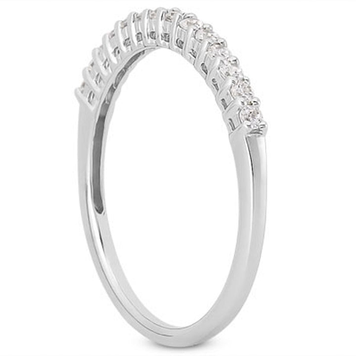 LOVCIA Luxury 14k White Gold Diamond Wedding Band with Airline Gallery and Shared Prong Setting