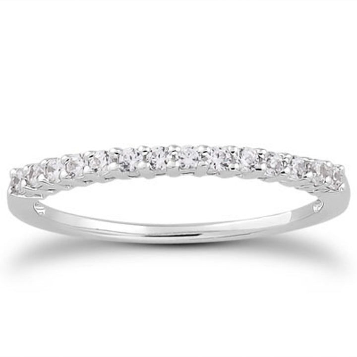 LOVCIA Luxury 14k White Gold Diamond Wedding Band with Airline Gallery and Shared Prong Setting