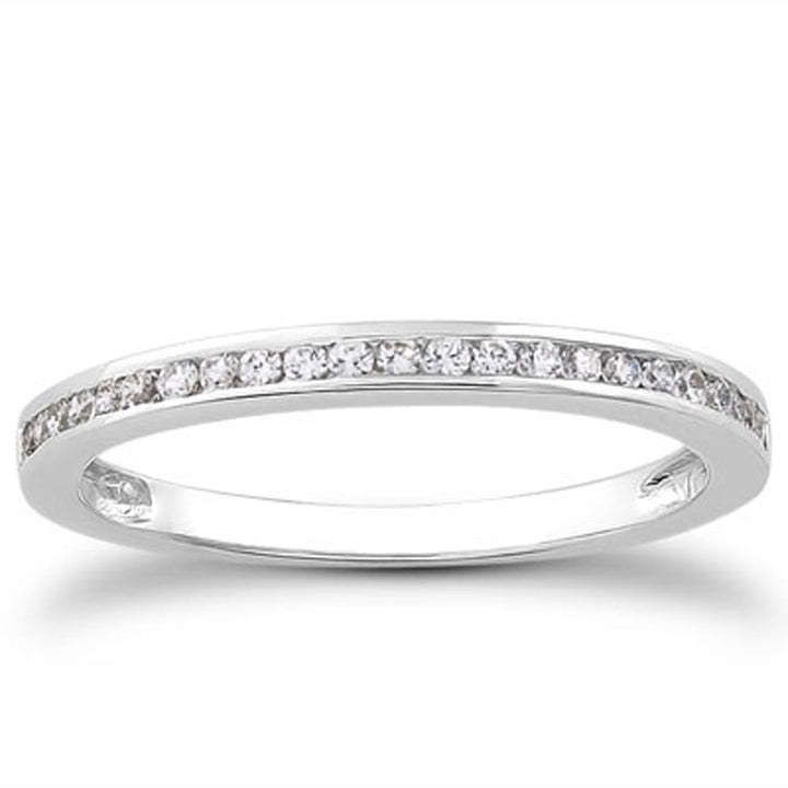 LOVCIA Luxury 14k White Gold Elegant Channel Set Diamond Wedding Band with 23 Sparkling Diamonds