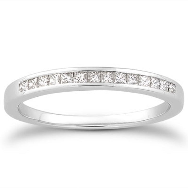 LOVCIA Luxury 14k White Gold Princess Cut Diamond Channel Set Wedding Band