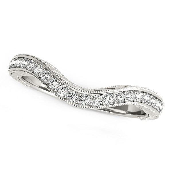 LOVCIA Luxury 14k White Gold Antique Milgrain Curved Diamond Wedding Band (1/6 cttw)