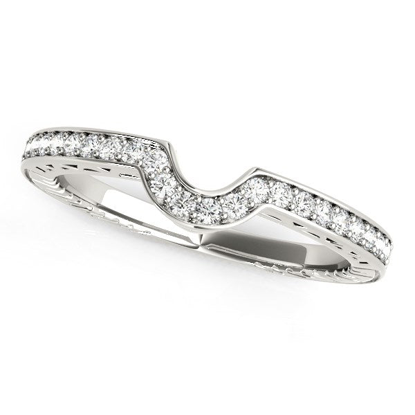 LOVCIA Luxury Elegant 14k White Gold Curved Diamond Wedding Band (1/8 cttw)