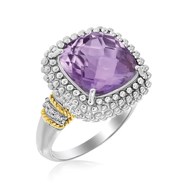 LOVCIA Luxury Jewelry 18k Gold & Sterling Silver Popcorn Ring with Amethyst and Diamond Highlights