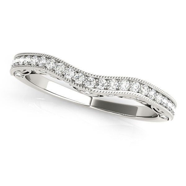 LOVCIA Luxury 14k White Gold Vintage Milgrain Curved Diamond Wedding Band (1/5 ctw)