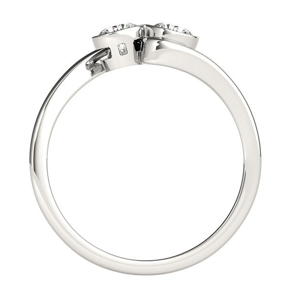 LOVCIA Luxury Elegant 14k White Gold Curved Band Diamond Ring with Bezel Set Dual Stones (1/2 cttw)