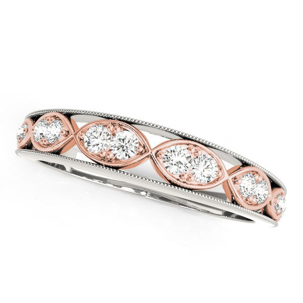 LOVCIA Luxury 14k White and Rose Gold Milgrain Infinity Diamond Band (0.18 cttw)