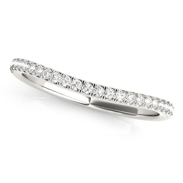 LOVCIA Luxury Jewelry 14k White Gold Curved Wedding Band with Pave Set Diamonds (1/10 cttw)